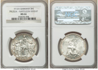 Prussia. Wilhelm II "Napoleon's Defeat" 3 Mark 1913-A MS66 NGC, Berlin mint, KM534, J-110. Cartwheel luster, unblemished surfaces and framed with pale...