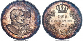 Saxony. Johann "Golden Wedding Anniversary" 2 Taler (3-1/2 Gulden) 1872-B MS65 NGC, Dresden mint, KM1231.1. Lettered edge. Gunmetal toned over proofli...