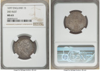 William III Shilling 1697 MS63 NGC, S-3505. Third bust of William III. Ash-gray toning with pastel hues intermingled. Ex. Glendining (April 1993, Lot ...