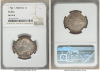 George II Shilling 1741 MS63 NGC, KM561.4, S-3701. Youthful portrait with roses in reverse angles type. Rose tinted taupe-gray and amber toning. Ex. G...