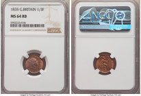 William IV 1/3 Farthing 1835 MS64 Red and Brown NGC, KM721, S-3850. One Year type. Nicely struck portrait with a few obverse die breaks. 

HID098012...
