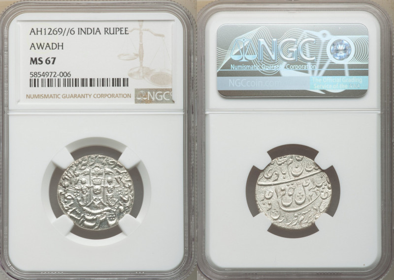 Awadh. Wajid Ali Shah Rupee AH 1269 Year 6 (1857/1858) MS67 NGC, Lucknow mint, K...