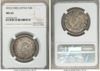 Meiji 50 Sen Year 33 (1900) MS63 NGC, Osaka mint, KM-Y25. Fully uncirculated, with a mottled earthen patina that darkens toward the peripheries.

HI...
