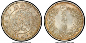 Meiji 50 Sen Year 37 (1904) MS65 PCGS, Osaka mint, KM-Y25, JNDA 01-14. A razor-sharp gem tinged with peripheral golden iridescence. 

HID09801242017...