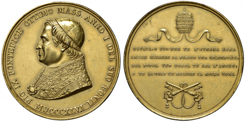 Roma. Pio IX (1846-1878). Medaglia anno I/1846 AE dorato gr. 56,12 diam. 48 mm. ...