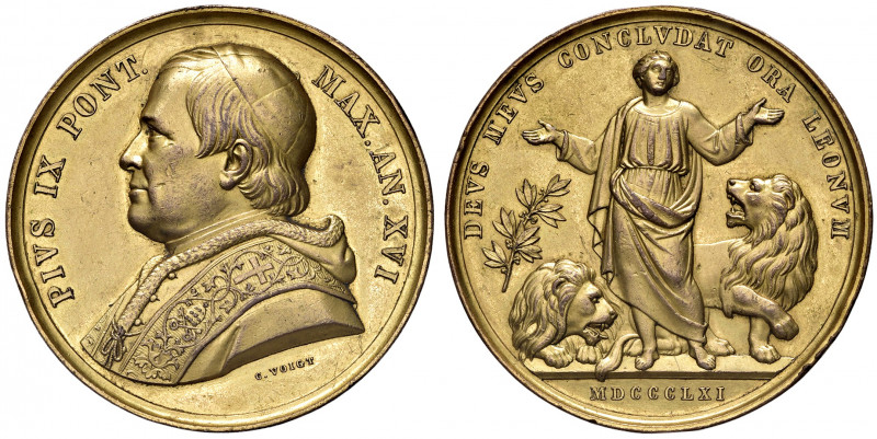 Roma. Pio IX (1846-1878). Medaglia anno XVI/1861 AE dorato gr. 35,68 diam. 43 mm...
