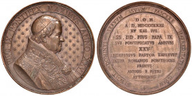 Roma. Pio IX (1846-1878). Medaglia anno XXVI/1871 AE gr. 30,58 diam. 41 mm. Opus Ludovico Penin. Coniata a Lione. Per il XXV anniversario dell'elezion...