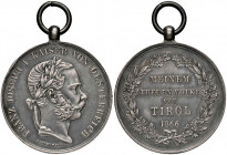 Austria. Francesco Giuseppe d'Asburgo-Lorena (1848-1916). Medaglia al merito 1866 per le popolazioni del Tirolo AG gr. 13,80 diam. 31 mm. Opus Josef H...