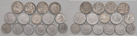 Savoia. Lotto di quindici monete. Vittorio Emanuele III re d'Italia (1900-1946). Da 5 lire 1927 (due rosette) AG. Da 2 lire 1905 (2) AG. Da 2 lire 190...