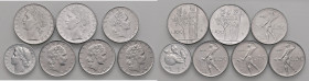 Repubblica Italiana. Lotto di sette monete. Da 100 lire 1964 e 1965 AC. Da 50 lire 1962, 1965, 1966 e 1967 AC. Lira 1948 IT. Da SPL a q.FDC