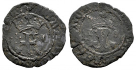 Catholic Kings (1474-1504). Blanca. Cuenca. (Cal-No cita). (Rs-521). Anv.: F between • ⠸ • and C Gothic. Rev.: Y between I and C gothic. Ae. 1,19 g. C...
