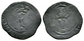 Catholic Kings (1474-1504). Blanca. Segovia. (Cal-42). Anv.: F between dots. Rev.: Y with P on the left and below the aqueduct. Ae. 0,86 g. Choice F. ...