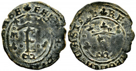 Catholic Kings (1474-1504). Blanca. Toledo. M. (Cal-53). (Rs-835). Ae. 1,14 g. Roundels decorating the obverse and reverse. VF. Est...18,00. 

Spani...