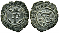 Catholic Kings (1474-1504). Blanca. Toledo. M. (Cal-53 variante). Rev.: M-T. Ae. 1,14 g. Pellet on the Y. Choice VF. Est...25,00. 

Spanish Descript...