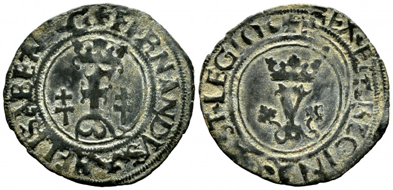 Catholic Kings (1474-1504). Blanca. Toledo. (Cal-56). (Rs-no cita). Ae. 1,15 g. ...