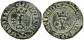 Catholic Kings (1474-1504). Blanca. Toledo. (Cal-56). (Rs-no cita). Ae. 1,15 g. I between clover leaves. Choice VF. Est...30,00. 

Spanish Descripti...