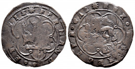Catholic Kings (1474-1504). 4 maravedis. Segovia. (Cal-149). (Rs-604). Anv.: ✸ FERNANDVS ◦ ET ◦ ELIS. Rev.: ✸ REX ◦ .... REGINA ◦ CAS. Ae. 5,95 g. Rar...