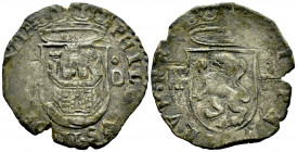 Philip II (1556-1598). Cuartillo. Segovia. D. (Cal-80). Ae. 2,56 g. Almost VF. Est...20,00. 

Spanish Description: Felipe II (1556-1598). Cuartillo....