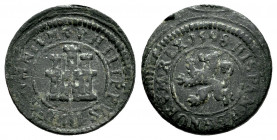 Philip II (1556-1598). 1 maravedi. 1598. Segovia. (Cal-87). Ae. 2,10 g. Without mint nor value. Almost VF/VF. Est...35,00. 

Spanish Description: Fe...