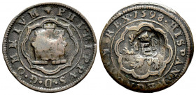 Philip II (1556-1598). 4 maravedis. 1598. Segovia. (Cal-91). Ae. 5,60 g. Countermark of VIII Maravedís of Segovia. Rare. Almost VF. Est...40,00. 

S...