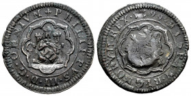Philip III (1598-1621). 4 maravedis. 1599. Segovia. C. (Cal-250). Ae. 5,60 g. Countermark of VIII Maravedís. Almost VF. Est...20,00. 

Spanish Descr...