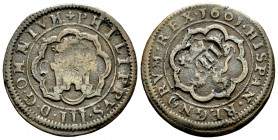 Philip III (1598-1621). 4 maravedis. 1601. Segovia. C. (Cal-252). Ae. 5,32 g. Countermark of VIII Maravedís of Toledo. VF. Est...20,00. 

Spanish De...