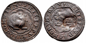 Philip III (1598-1621). 4 maravedis. 1602. Segovia. C. (Cal-255). Ae. 7,34 g. Countermark of VIII Maravedís. Almost VF. Est...20,00. 

Spanish Descr...