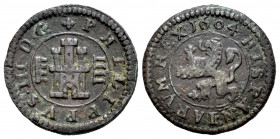 Philip III (1598-1621). 4 maravedis. 1604. Segovia. (Cal-259). Ae. 3,06 g. VF/Almost VF. Est...20,00. 

Spanish Description: Felipe III (1598-1621)....