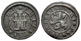 Philip III (1598-1621). 4 maravedis. 1617. Segovia. (Cal-266). Ae. 2,66 g. VF. Est...25,00. 

Spanish Description: Felipe III (1598-1621). 4 maraved...