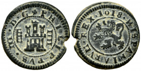 Philip III (1598-1621). 4 maravedis. 1618. Segovia. (Cal-268). (Jarabo-Sanahuja-D253). Ae. 2,73 g. Aqueduct left. Choice VF. Est...20,00. 

Spanish ...