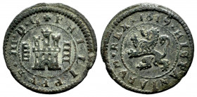Philip III (1598-1621). 4 maravedis. 1619. Segovia. (Cal-269). (Jarabo-Sanahuja-D255). Ae. 3,27 g. Aqueduct with four arches. Rare. Choice VF. Est...1...