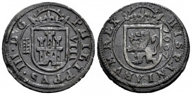 Philip III (1598-1621). 8 maravedis. 1607. Segovia. (Cal-331). Ae. 6,27 g. VF/Almost VF. Est...20,00. 

Spanish Description: Felipe III (1598-1621)....