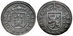 Philip III (1598-1621). 8 maravedis. 1618. Segovia. (Cal-338). Ae. 5,57 g. Minor roughness. Almost XF. Est...35,00. 

Spanish Description: Felipe II...