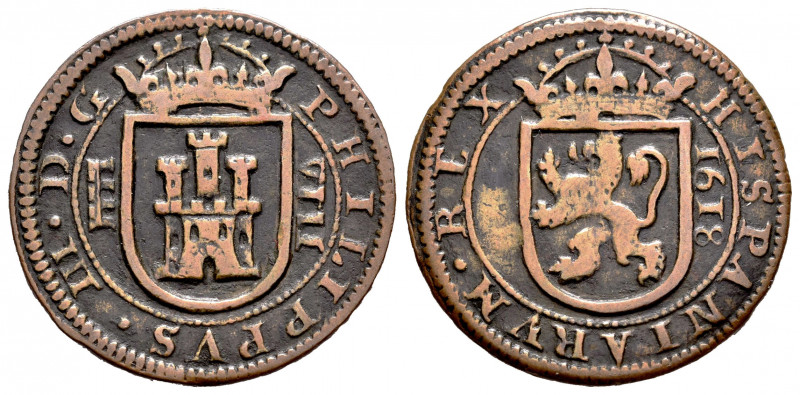 Philip III (1598-1621). 8 maravedis. 1618. Segovia. (Cal-338). Ae. 5,99 g. Choic...