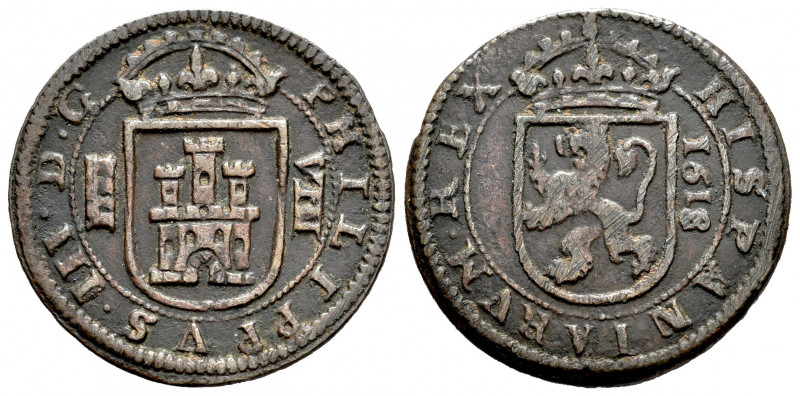 Philip III (1598-1621). 8 maravedis. 1618. Segovia. (Cal-338). Ae. 5,57 g. Attra...