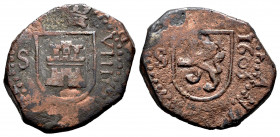 Philip III (1598-1621). 8 maravedis. 1605. Sevilla. (Cal-342). Ae. 6,05 g. Cleaned. Very rare. Almost VF. Est...120,00. 

Spanish Description: Felip...