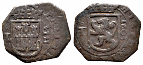 Philip III (1598-1621). 8 maravedis. 1605. Toledo. (Cal-346). Ae. 5,58 g. VF. Est...20,00. 

Spanish Description: Felipe III (1598-1621). 8 maravedí...
