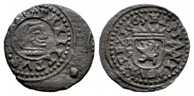 Philip IV (1621-1665). 2 maravedis. 1663. Burgos. R. (Cal-113). (Jarabo-Sanahuja-M44). Ae. 0,58 g. Anverso desplazado dejando visibles las marcas de a...