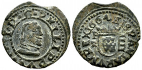 Philip IV (1621-1665). 4 maravedis. 1664. Burgos. R. (Cal-191). (Jarabo-Sanahuja-M42). Ae. 0,96 g. Choice VF. Est...25,00. 

Spanish Description: Fe...