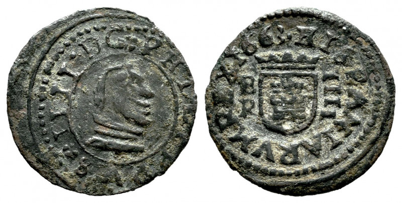 Philip IV (1621-1665). 4 maravedis. 1663. Burgos. R. (Cal-188). Ae. 1,06 g. Almo...