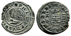 Philip IV (1621-1665). 4 maravedis. 1663. Cuenca. CA. (Cal-212). Ae. 0,94 g. VF. Est...25,00. 

Spanish Description: Felipe IV (1621-1665). 4 marave...