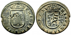 Philip IV (1621-1665). 8 maravedis. 1624. Segovia. (Cal-389). Ae. 6,09 g. Resello de XII Maravedís de Trujillo. Almost VF/VF. Est...18,00. 

Spanish...