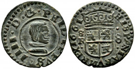 Philip IV (1621-1665). 8 maravedis. 1661. Sevilla. R. (Cal-405). Ae. 2,06 g. Choice VF. Est...30,00. 

Spanish Description: Felipe IV (1621-1665). 8...