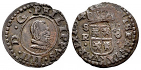 Philip IV (1621-1665). 8 maravedis. 1664. Sevilla. R. (Cal-407). (Jarabo-Sanahuja-M636). Ae. 2,00 g. Choice VF/VF. Est...25,00. 

Spanish Descriptio...