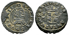 Philip IV (1621-1665). 8 maravedis. 1662. Trujillo. M. (Cal-423). (Jarabo-Sanahuja-M734). Ae. 1,60 g. VF. Est...20,00. 

Spanish Description: Felipe...