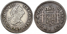 Charles III (1759-1788). 1 real. 1787. México. FM. (Cal-444). Ag. 1,70 g. Choice VF. Est...35,00. 

Spanish Description: Carlos III (1759-1788). 1 r...