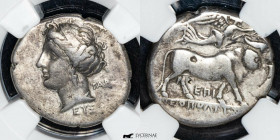 Neapolis Silver Didrachm 7,22 g. 20mm.  Neapolis 325-241 B.C. Ch F (NGC)