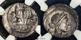 Julius Caesar Silver Denarius 3,57 g. 17 mm. Hispania 46-45 B.C. Ch XF (NGC)
