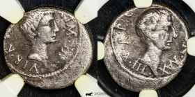 Lepidus and Octavian Silver Denarius 3,71 g., 17 mm. Moving mint 43 B.C. VF (NGC)