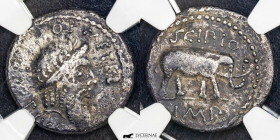 Q. Caecilius Metellus Pius Scipio Silver denarius 3,21 g. 17 mm. Rome 47-46 B.C  VF (NGC)